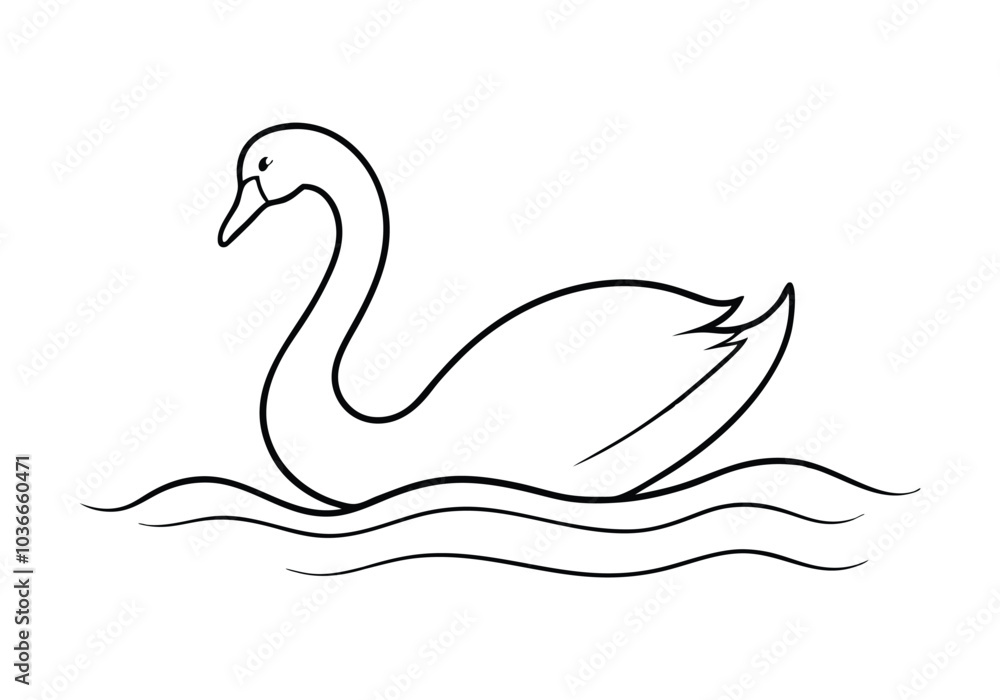 One Line Art of a Swan Gliding on Water – Minimalist Nature Vector One Line Art of a Swan Gliding on Water – Minimalist Nature Vector