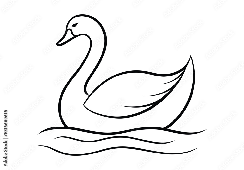 One Line Art of a Swan Gliding on Water – Minimalist Nature Vector One Line Art of a Swan Gliding on Water – Minimalist Nature Vector
