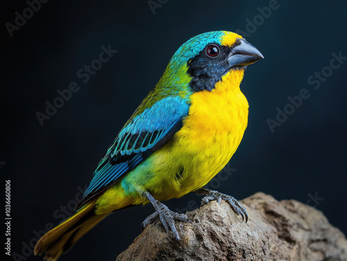 Curious Tanager Perched, Capturing Its Vibrant Plumage