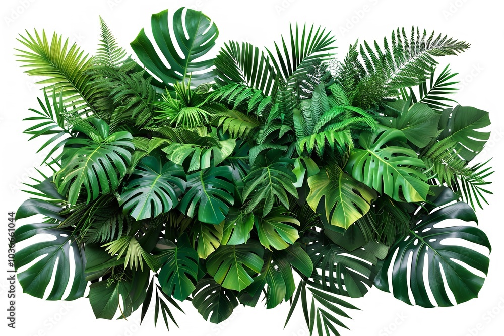 Bush, monstera, palm rubber, and lush, green tropical plants. Generative Ai Bush, monstera, palm rubber, and lush, green tropical plants. Generative Ai