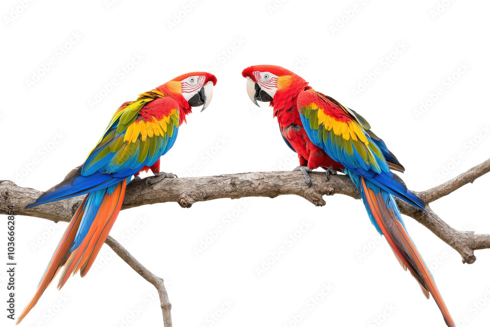 Obraz premium Vibrant Macaws Isolated on a transparent Background Perfect for Nature and Wildlife Projects Featuring Colorful Birds