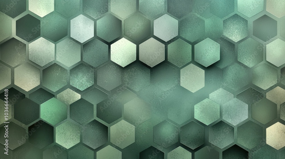 This image displays an abstract hexagonal pattern in various shades of green, creating a modern digital design. The texture is soft and harmonious. This image displays an abstract hexagonal pattern in various shades of green, creating a modern digital design. The texture is soft and harmonious.