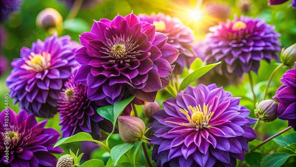 A symphony of vibrant purple blooms bathed in the warm glow of the setting sun, showcasing the delicate beauty of nature's artistry. A symphony of vibrant purple blooms bathed in the warm glow of the setting sun, showcasing the delicate beauty of nature's artistry.