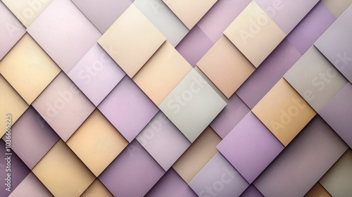 This image features an abstract design with overlapping pastel-colored squares arranged in a geometric pattern. The texture adds depth to the composition.