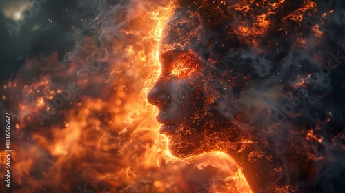 Fiery Soul: A Burning Portrait of Passion and Strength