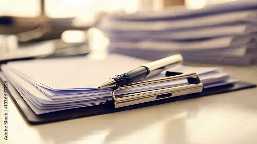 Organized Workspace with Documents and a Pen Organized Workspace with Documents and a Pen