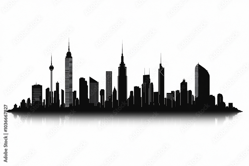 Cityscape black and white silhouette illustration on white background Cityscape black and white silhouette illustration on white background