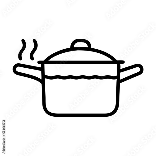 Outline illustration of a cooking pot with steam rising, ready for delicious meals copy space