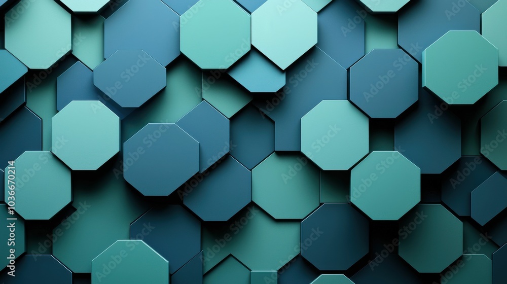 A visually captivating abstract image featuring a pattern of hexagonal shapes in various shades of teal and blue. A visually captivating abstract image featuring a pattern of hexagonal shapes in various shades of teal and blue.