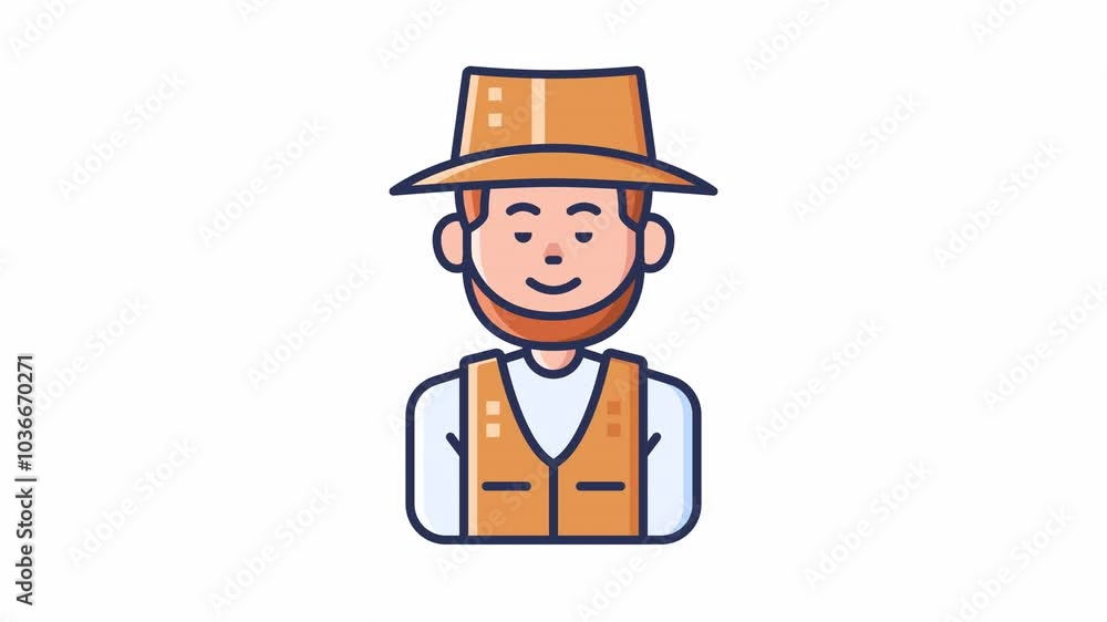 Animated avatar of a smiling man wearing a hat and a vest, representing a farmer or outdoor worker. Animated avatar of a smiling man wearing a hat and a vest, representing a farmer or outdoor worker.