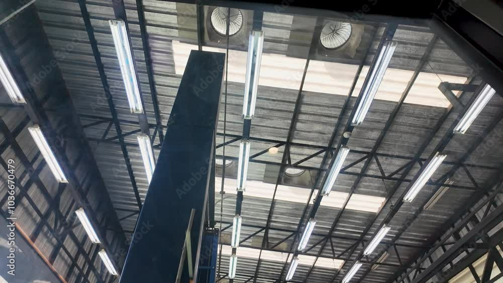 Under Factory Steel Roof Daytime Under Factory Steel Roof Daytime