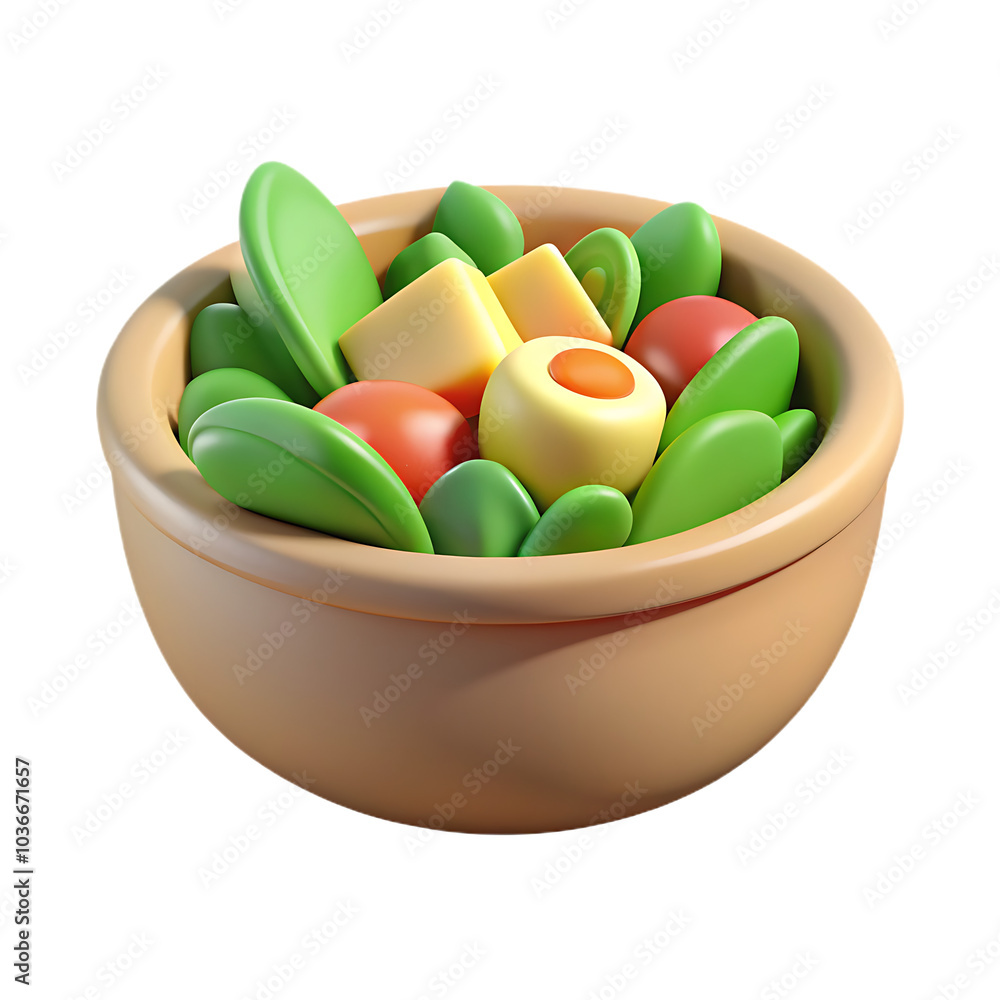 Colorful Salad in a Brown Bowl - 3D Icon. Colorful Salad in a Brown Bowl - 3D Icon.
