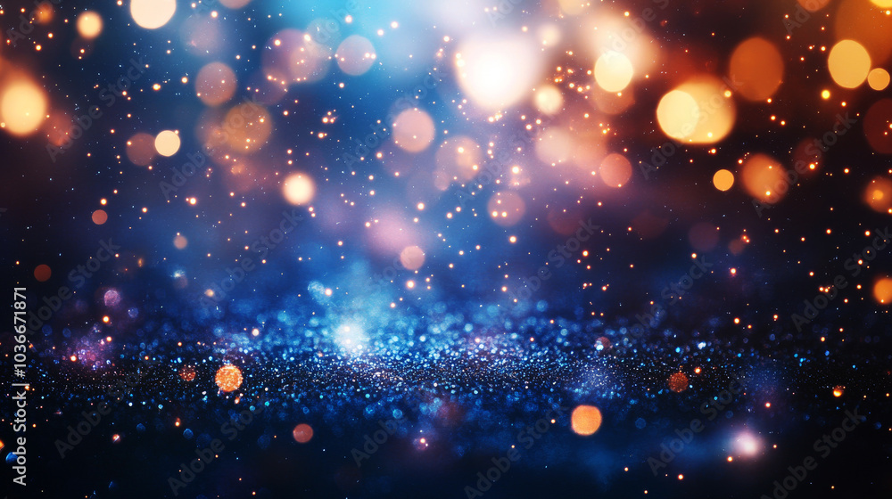 Fototapeta premium particles abstract bokeh background with shining floor stars dust. Celebration futuristic glittering in space with background for party or Festival holiday