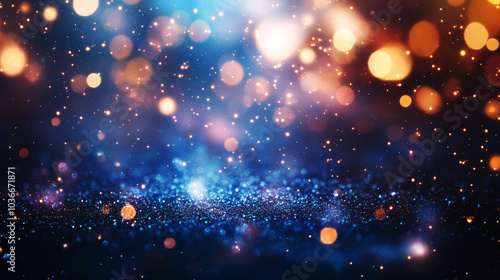 particles abstract bokeh background with shining floor stars dust. Celebration futuristic glittering in space with background for party or Festival holiday