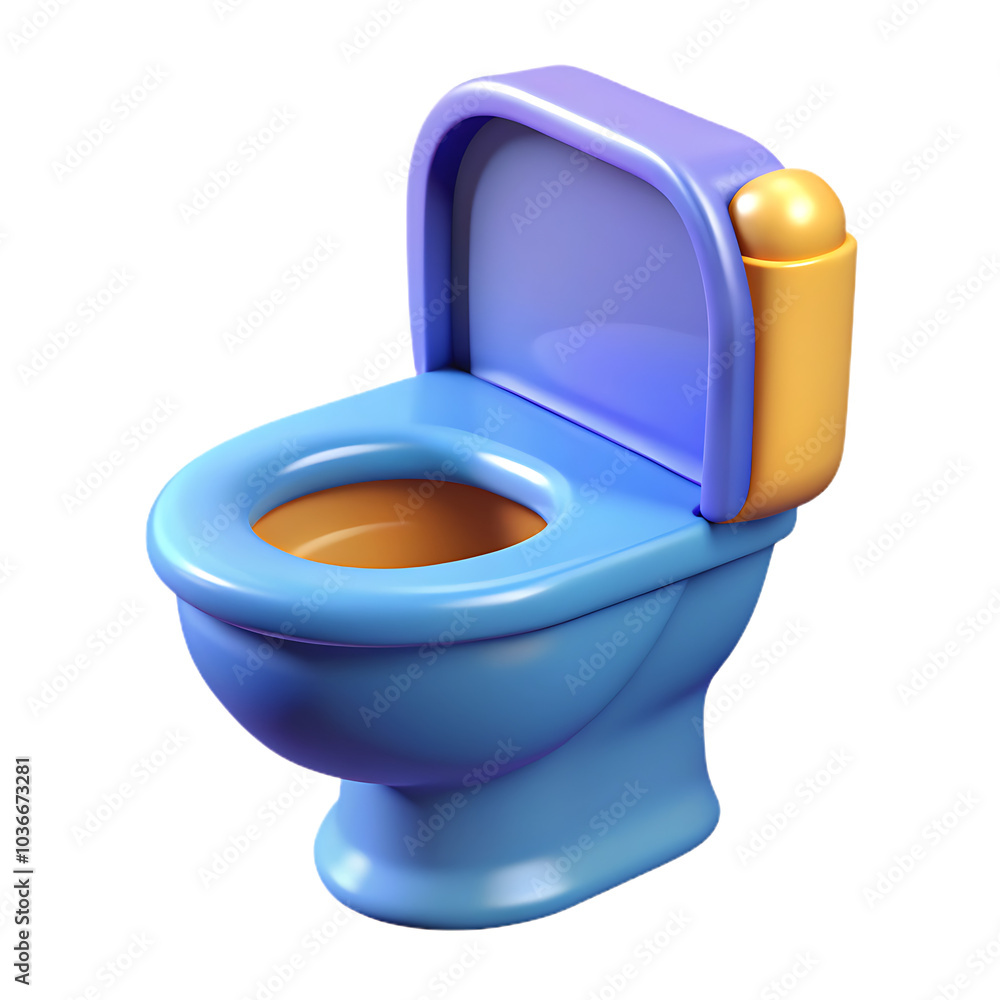 Cartoon Toilet Bowl with Open Lid in Blue and Brown, Toilet, 3D icon, Cartoon Toilet Bowl with Open Lid in Blue and Brown, Toilet, 3D icon,