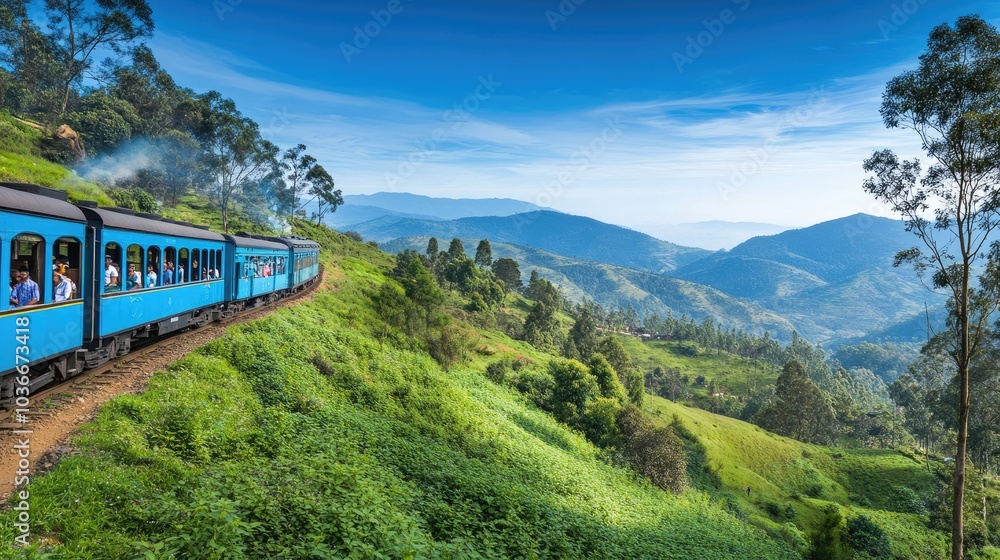 Scenic Train Journey Through Lush Green Mountains Scenic Train Journey Through Lush Green Mountains