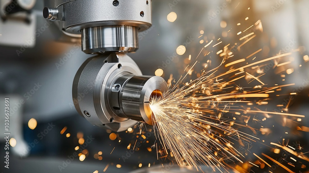 Industrial Precision: Sparks fly as a powerful CNC machine carves metal with pinpoint accuracy, showcasing the artistry and innovation of modern manufacturing. Industrial Precision: Sparks fly as a powerful CNC machine carves metal with pinpoint accuracy, showcasing the artistry and innovation of modern manufacturing.
