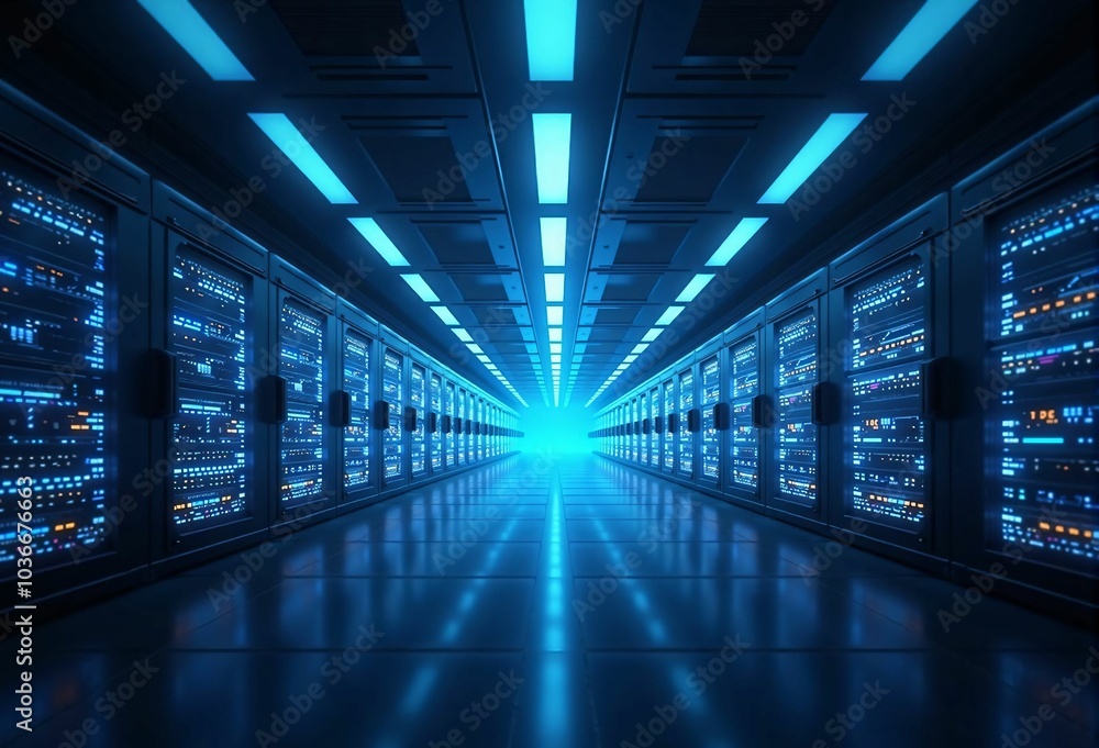Futuristic Server Room and Data Center - The Core of Digital Infrastructure and Network Connectivity Futuristic Server Room and Data Center - The Core of Digital Infrastructure and Network Connectivity