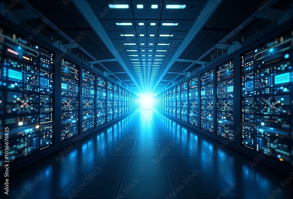 Futuristic Server Room and Data Center - The Core of Digital Infrastructure and Network Connectivity Futuristic Server Room and Data Center - The Core of Digital Infrastructure and Network Connectivity