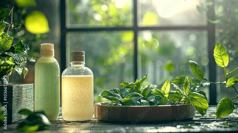 A serene view of organic laundry detergents being used in a wash, with natural ingredients and eco-friendly packaging. A serene view of organic laundry detergents being used in a wash, with natural ingredients and eco-friendly packaging.