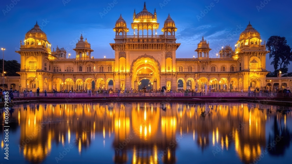 Obraz premium Majestic Palace at Twilight with Stunning Reflection
