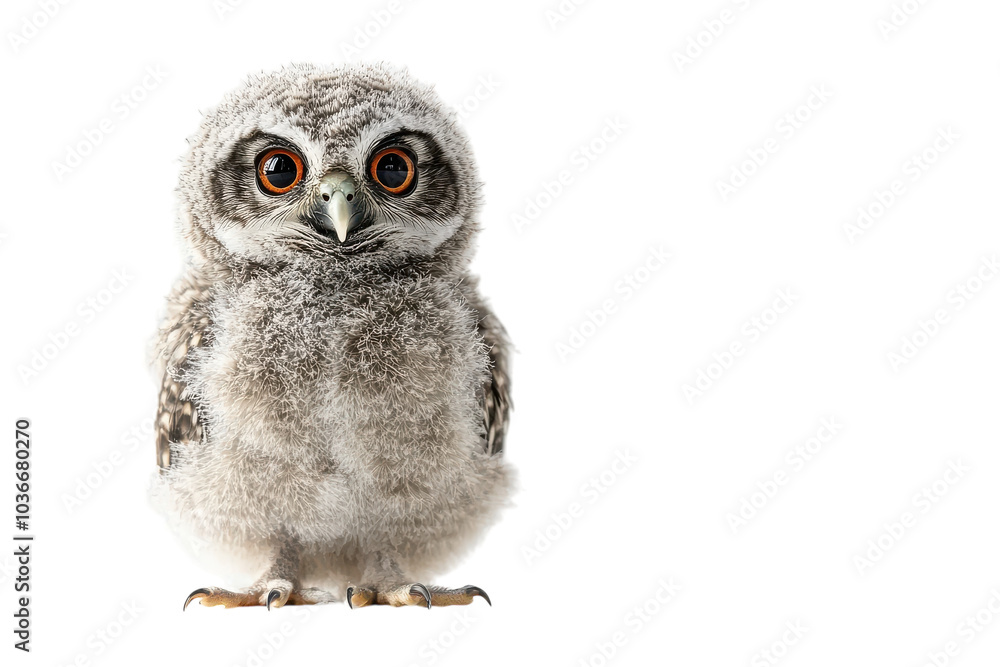 Fototapeta premium Cute and Adorable Owl Chick Isolated on a transparent Background Perfect for Children's Educational Materials, Nature Blogs, or Animal-Themed Decorations