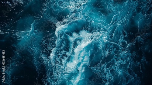 Deep blue ocean waves captured from above, showing movement and depth