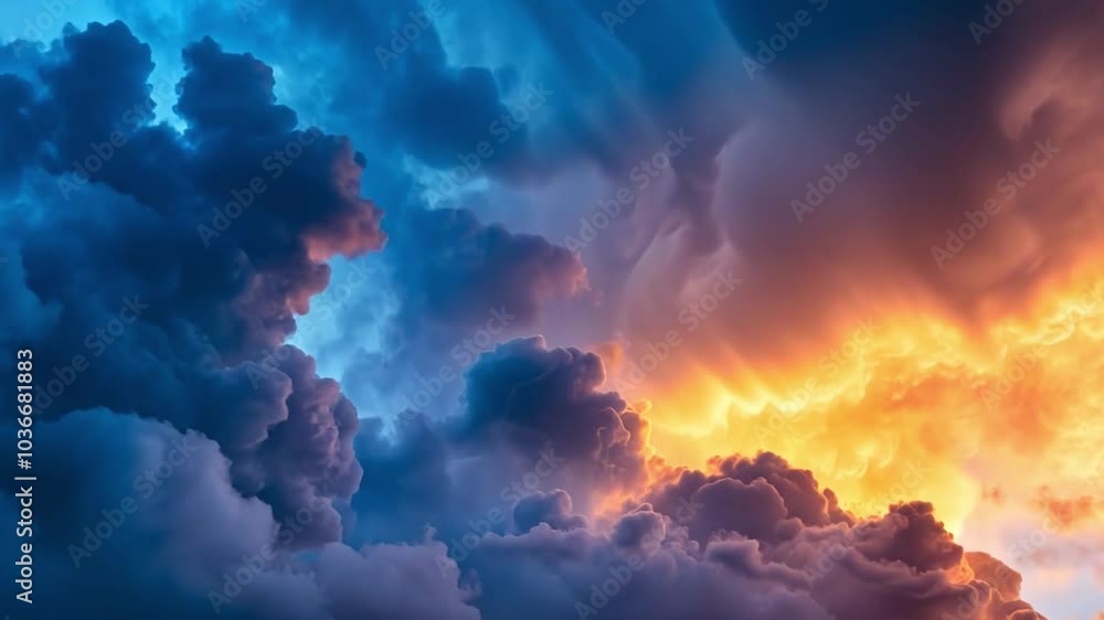 Amazing weather scene, with thunderclouds illuminated by the setting sun Amazing weather scene, with thunderclouds illuminated by the setting sun