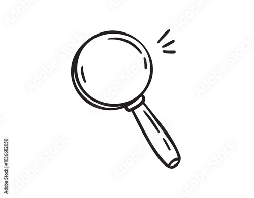 Magnifying glass hand drawn doodle icon. Search concept loupe vector illustration