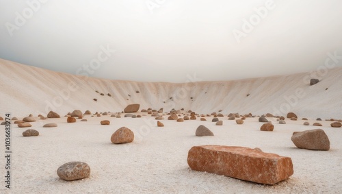 Naturally Occurring Rocks Dispersed in a Crater. photo