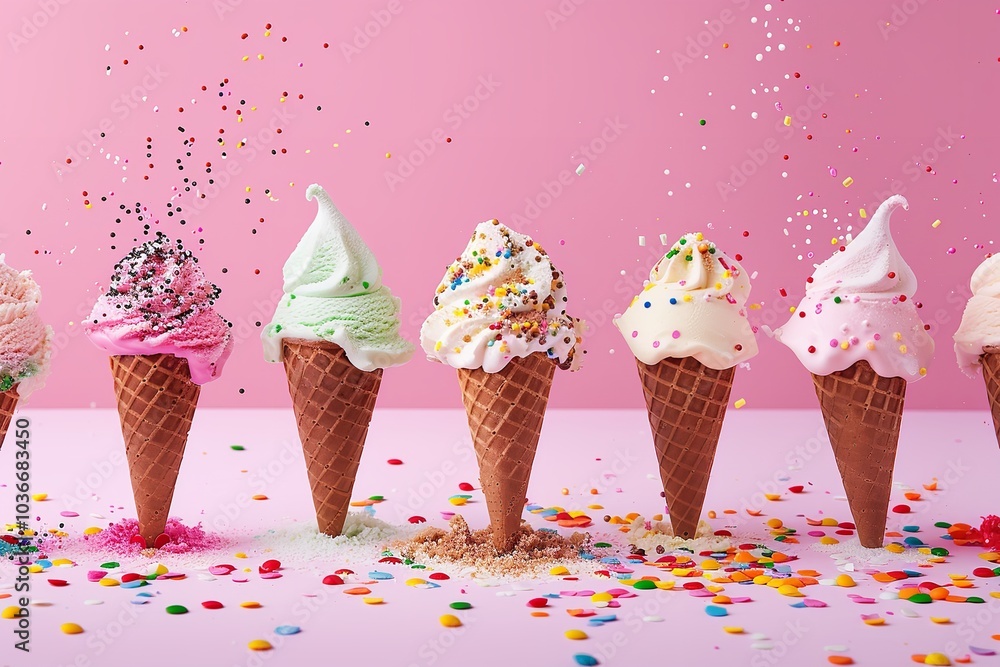 A collection of mouthwatering ice cream explosions cut out. Generative Ai