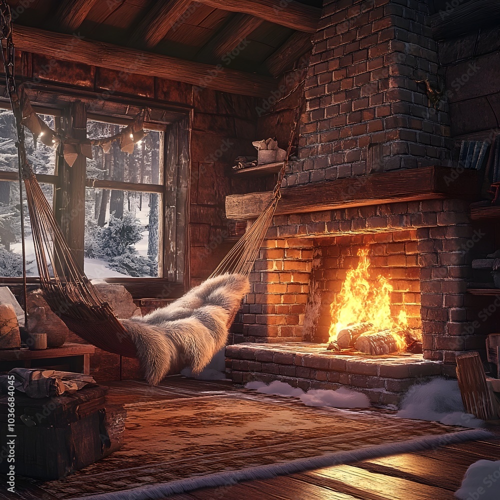 Cozy Cabin Retreat with Rustic Fireplace and Handcrafted Furnishings
