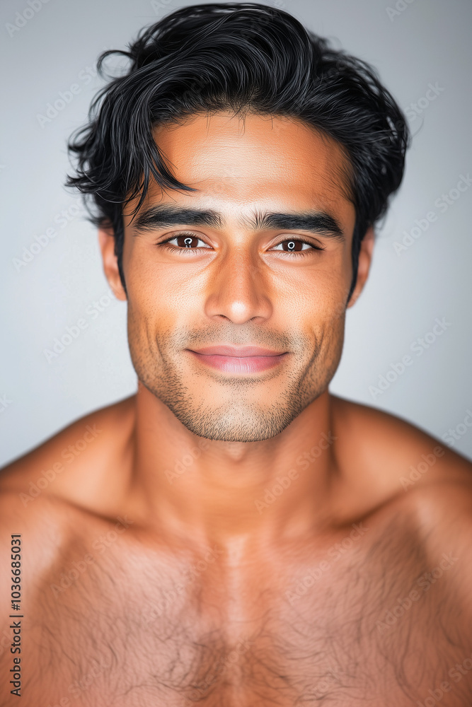 Fashion close up portrait of a muscular Indian man with healthy skin Fashion close up portrait of a muscular Indian man with healthy skin
