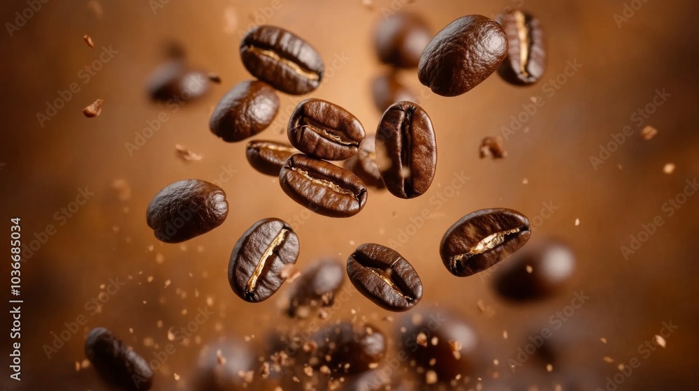 coffee beans gently falling from the top of the image coffee beans gently falling from the top of the image
