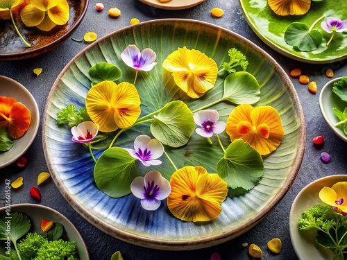 Wallpaper Mural Ginkgo Culinary Delights showcases vibrant food photography with ginkgo leaves, edible flowers, and healthy dishes, inspiring modern cuisine enthusiasts to create beautiful, nutritious meals. Torontodigital.ca