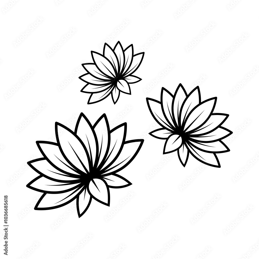 Lotus flower icon. Black and white lotus flower vector illustration. Lotus flower icon. Black and white lotus flower vector illustration.