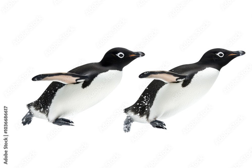 Fototapeta premium Playful Penguins Sliding on a transparent Background Perfect for Children's Book Illustrations and Educational Materials