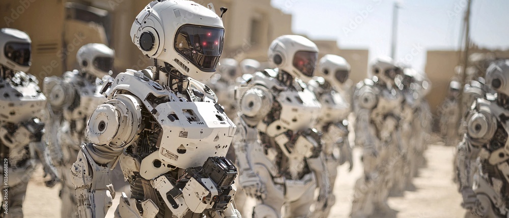 Fototapeta premium Futuristic Robots in a Desert Landscape