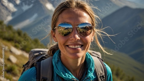 Woman tourist on the background of mountains