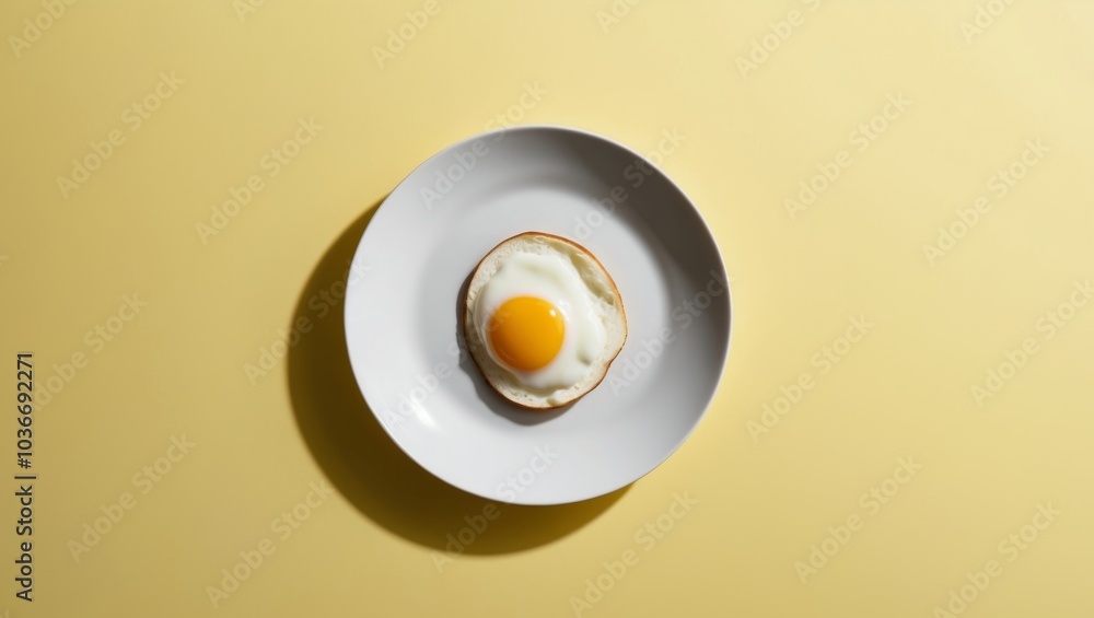 Fried Egg on a Plate with Yellow Background. Fried Egg on a Plate with Yellow Background.
