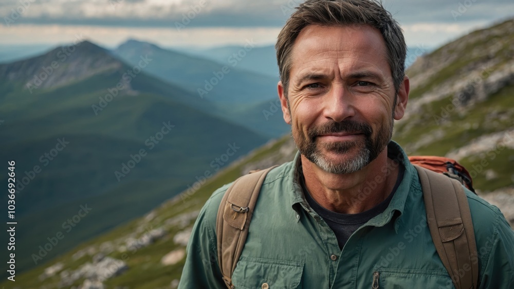 A smiling male traveler standing against the backdrop of a city, exuding a sense of adventure and exploration in an urban environment A smiling male traveler standing against the backdrop of a city, exuding a sense of adventure and exploration in an urban environment