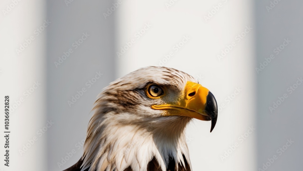 Obraz premium A tight shot of an eagle's head with a blurred foreground and background.