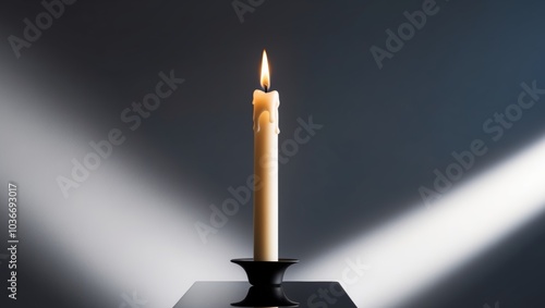 A Single Candle Flame Illuminates the Dark. photo