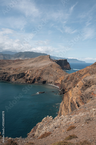 Ponta de San Lorenzo trekking route on the island of Madeira. Active recreation and trekking in Madeira.