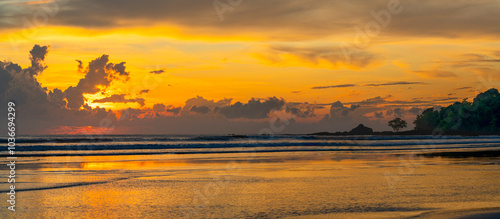 Panorama of Desaru sunrise with cloud patterns
