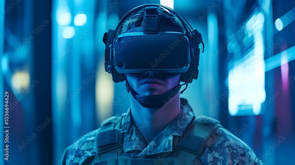 Soldier testing VR technology. Soldier testing VR technology.