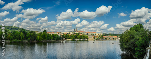 prague panorama with hradcany castle, charles bridge and petrin