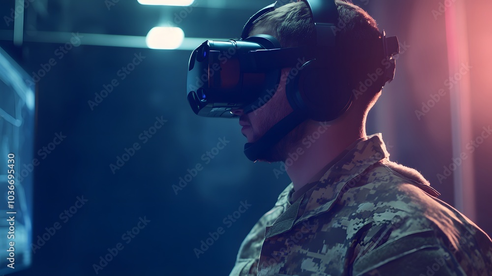 Soldier testing VR technology. Soldier testing VR technology.