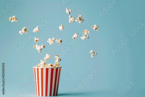 Savory popcorn exploding from a red-white striped. Generative Ai