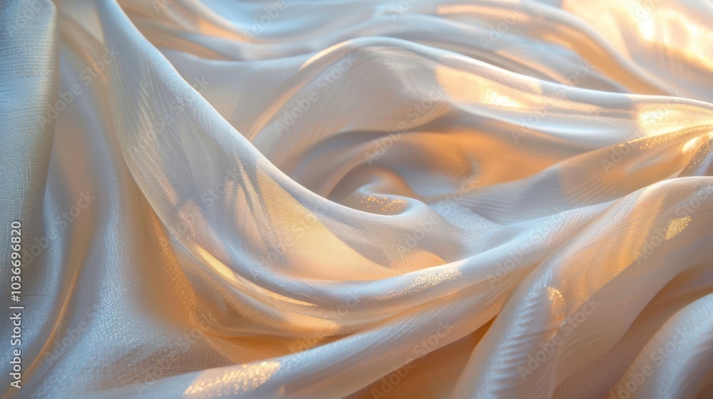 Soft, white fabric with gentle folds and sunlight shining through. Soft, white fabric with gentle folds and sunlight shining through.